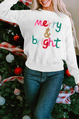 White Merry & Bright Round Neck Casual Sweater Sweaters JT's Designer Fashion