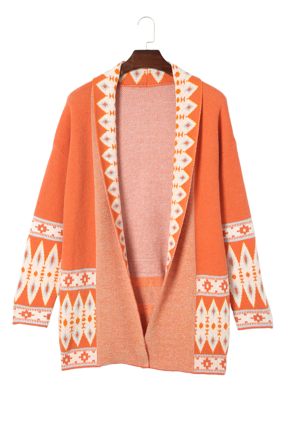 Orange Printed Aztec Print Open Front Knitted Cardigan Sweaters & Cardigans JT's Designer Fashion