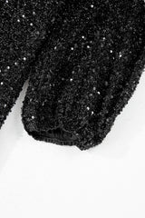 Color black Plus Size Bubble Sleeve V Neck Sequin Dress Plus Size Mini Dresses JT's Designer Fashion
