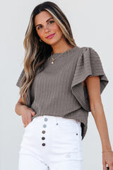 Sleet Solid Color Textured Flutter Sleeve Top Blouses & Shirts JT's Designer Fashion