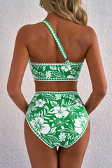 Green Floral Print One Shoulder High Waist Bikini Set Bikinis JT's Designer Fashion