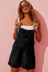 Black Grommet Tie Straps Casual Denim Romper Bottoms JT's Designer Fashion