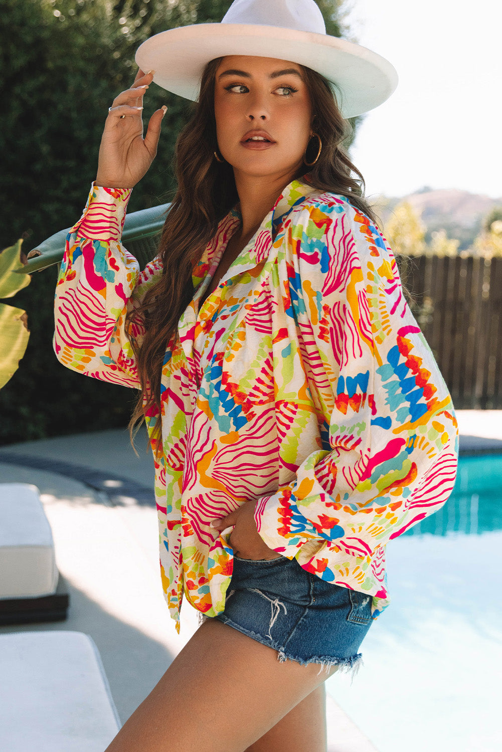 Orange Abstract Printed High Low Oversized Shirt Blouses & Shirts JT's Designer Fashion