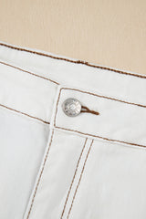 White Raw Hem High Waist Denim Shorts Denim Shorts JT's Designer Fashion