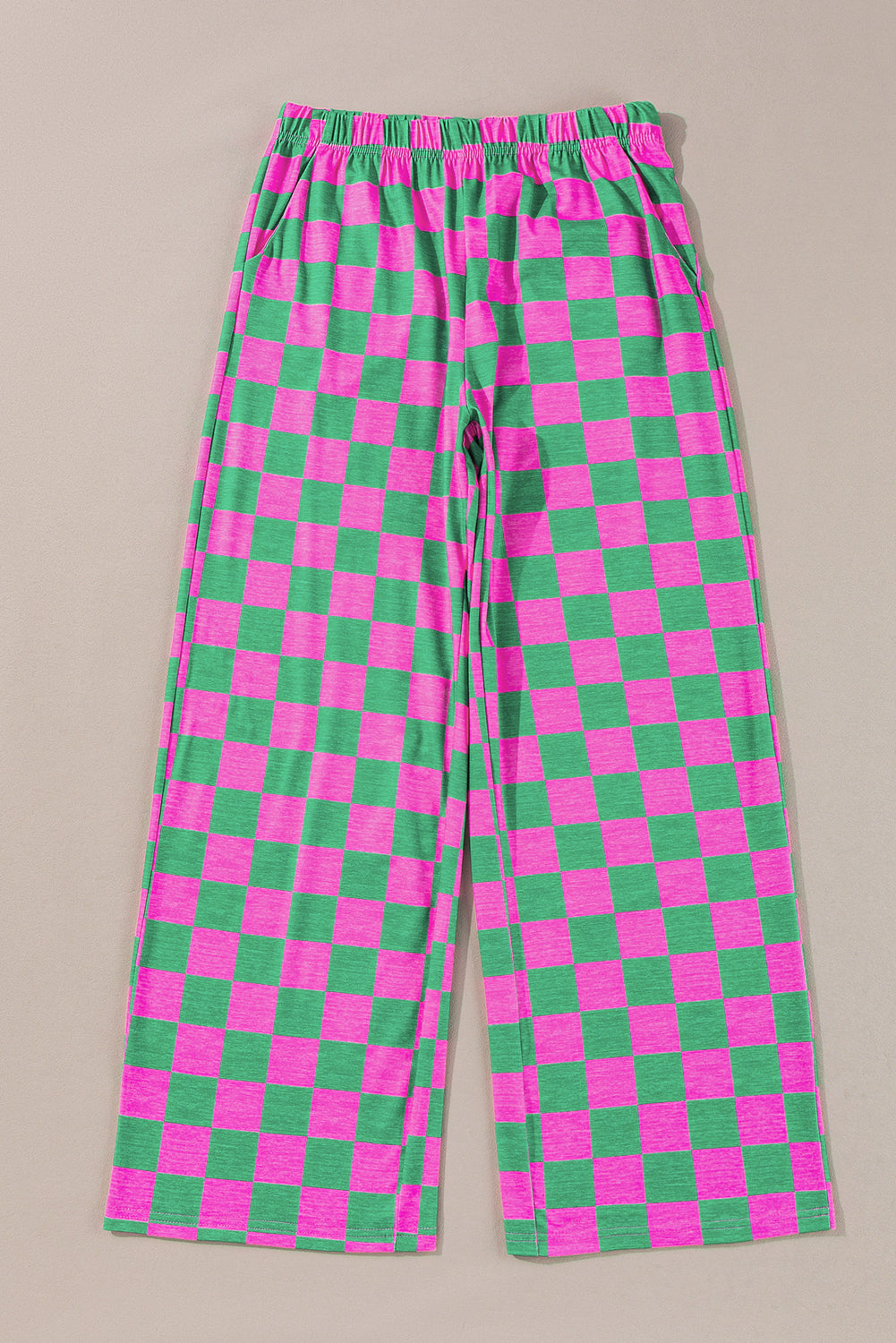 Green 2-Tone Checked Print High Waist Wide Leg Pants Pants & Culotte JT's Designer Fashion
