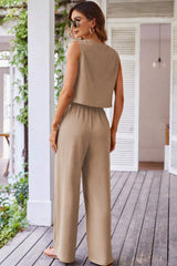 Goat Buttoned Vest Drawstring Wide Leg Pants 2pcs Set Pant Sets JT's Designer Fashion
