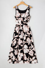 Black Floral Cutout Square Neck Knot Back Sleeveless Long Dress Maxi Dresses JT's Designer Fashion