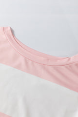 Light Pink Colorblock Striped Drop Shoulder Long Sleeve Top Long Sleeve Tops JT's Designer Fashion
