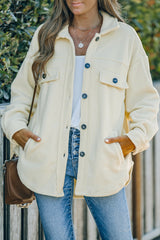 Beige Turn Down Collar Buttoned Shirt Jacket Beige Jackets JT's Designer Fashion