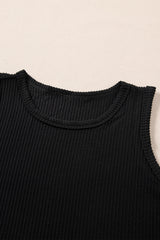 Black Corded Sleeveless Top and Pocketed Shorts Set Short Sets JT's Designer Fashion