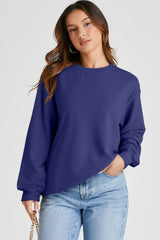Navy Blue Plain Drop Shoulder Crewneck Pullover Sweatshirt Sweatshirts & Hoodies JT's Designer Fashion