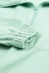 Green Zip Front Pocketed Pullover Sweatshirt Sweatshirts & Hoodies JT's Designer Fashion
