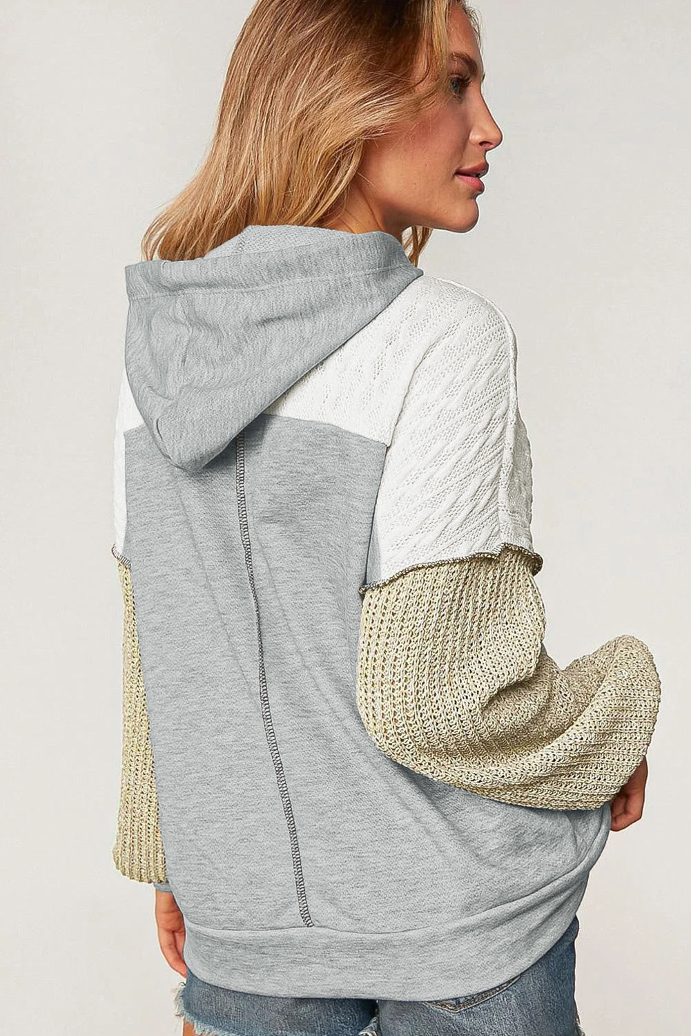 Gray Colorblock Patchwork Pullover Hoodie Sweatshirts & Hoodies JT's Designer Fashion