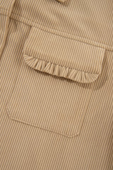 Light French Beige Solid Frilled Flap Pocket Button Up Corduroy Shacket Jackets JT's Designer Fashion