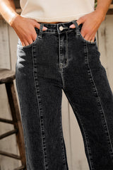 Black Plain Seam Detail Flared Bottom Ankle Length Jeans Jeans JT's Designer Fashion