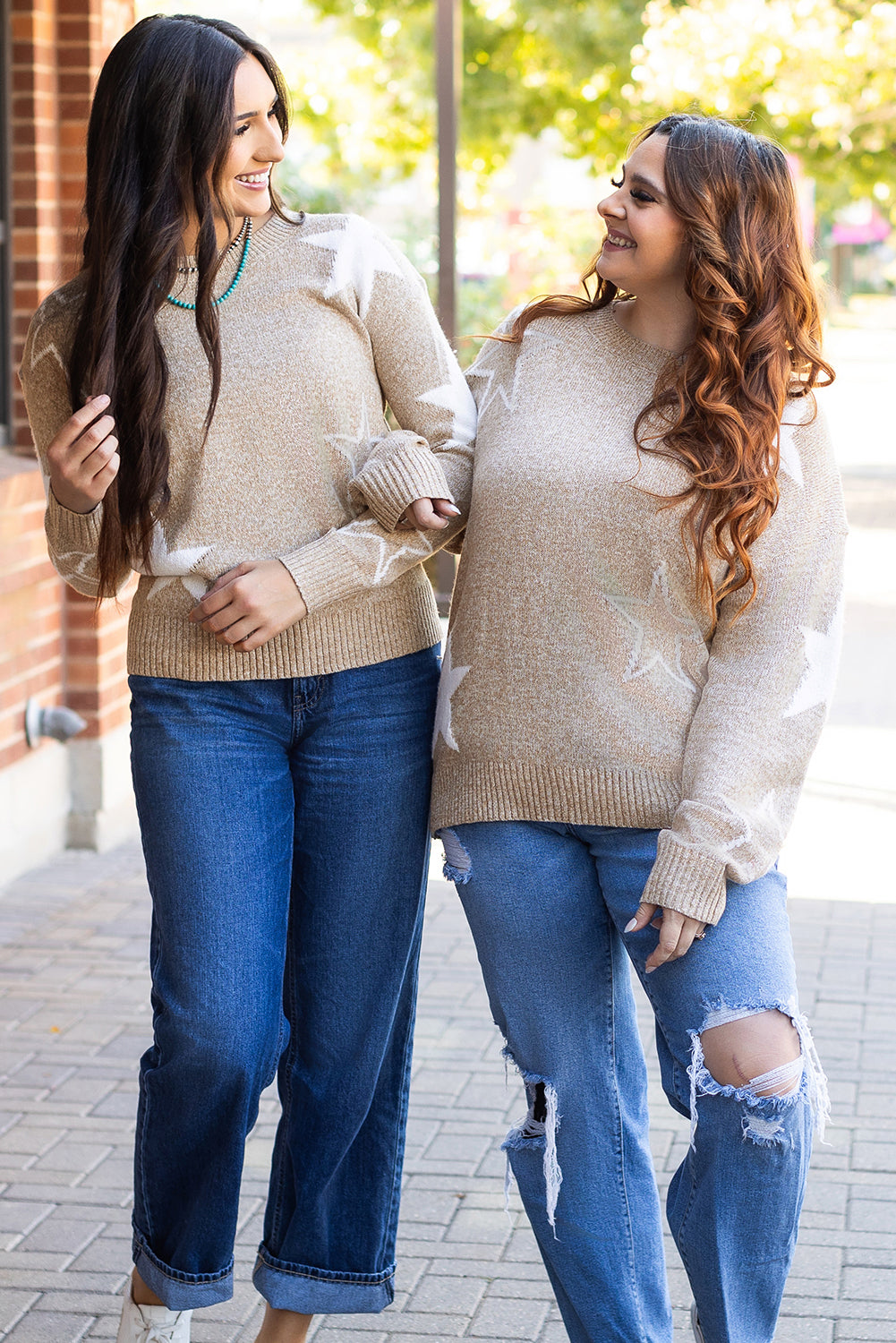 Khaki Star Pattern Drop Shoulder Plus Size Sweater Plus Size Sweaters & Cardigans JT's Designer Fashion