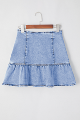 Beau Blue Asymmetric Ruffle Overlay Denim Mini Skirt Skirts & Petticoat JT's Designer Fashion