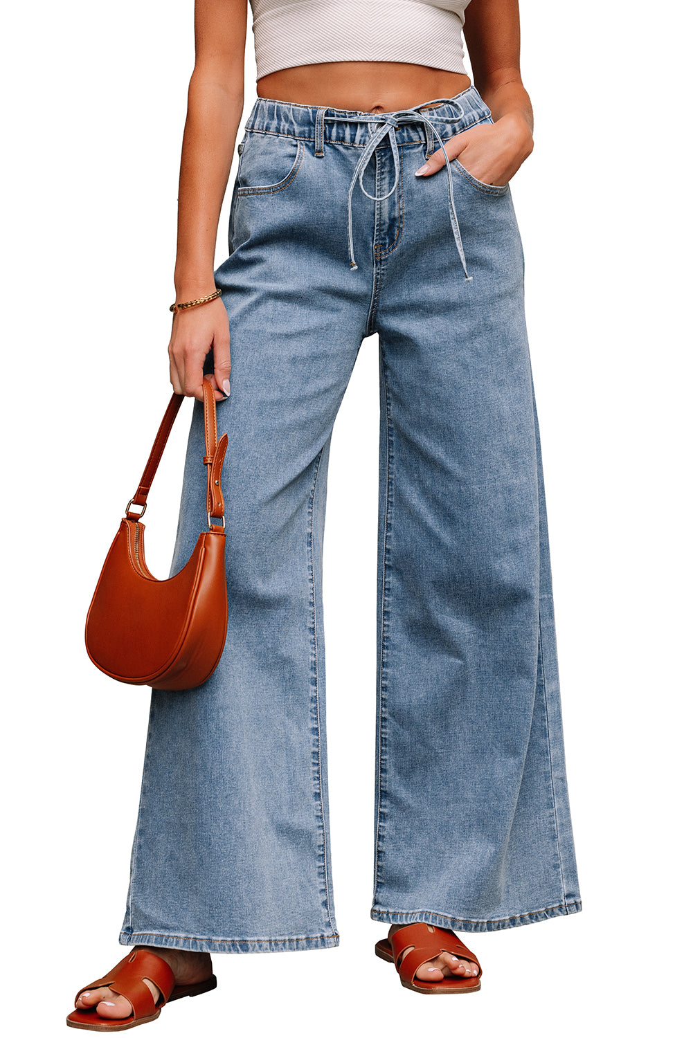 Dusk Blue Medium Wash Super Wide Leg Denim Pants Jeans JT's Designer Fashion