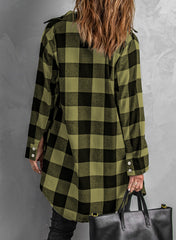 Green Turn-down Collar Plaid Shirt Coat Coats JT's Designer Fashion