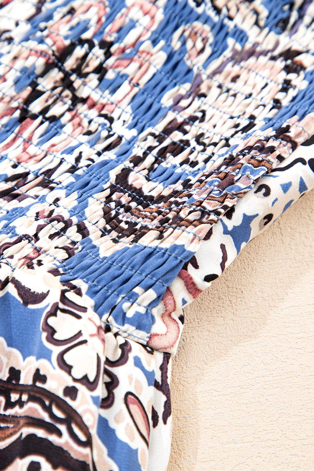 Blue Paisley Print Twist Detail Smocked Back Spaghetti Straps Long Dress Maxi Dresses JT's Designer Fashion