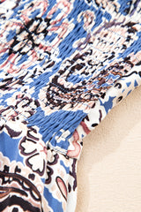 Blue Paisley Print Twist Detail Smocked Back Spaghetti Straps Long Dress Maxi Dresses JT's Designer Fashion