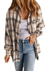 White Oversized Plaid Pattern Shacket with Slits Plaid Shackets JT's Designer Fashion
