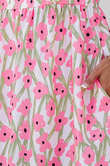 Pink Floral Print Square Neck Ruffled Strap Maxi Dress Floral Dresses JT's Designer Fashion