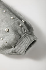 Light Grey Pearled Drop Shoulder Round Neck Sweater Sweaters JT's Designer Fashion