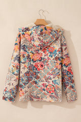 Beige Vintage Paisley Floral Printed Sherpa Lined Hooded Jacket Jackets JT's Designer Fashion