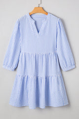 Sky Blue Stripe Bracelet Sleeve Tiered Shift Dress with Pockets JT's Designer Fashion