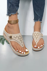 Beige Hollow Out Clip Toe Wedge Slippers Slippers JT's Designer Fashion