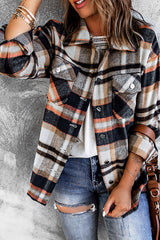 Geometric Plaid Print Pocketed Shacket Plaid Shackets JT's Designer Fashion