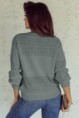 Mist Green Eyelet Pattern Detail V Neck Drop Shoulder Sweater Sweaters JT's Designer Fashion