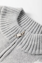 Gray Plus Size Embroidered Floral Pattern Half Zip Sweater Plus Size Sweaters & Cardigans JT's Designer Fashion