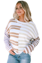 Stripe Blocked Drop Shoulder Slouchy Sweater Sweaters JT's Designer Fashion