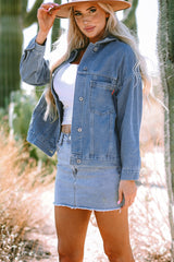 Wild Wind Washed Oversize Pocketed Denim Jacket Denim Jackets JT's Designer Fashion