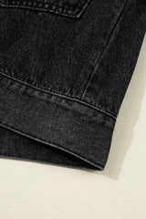 Black Big Chest Pocket Drop Shoulder Hooded Denim Jacket Denim Jackets JT's Designer Fashion