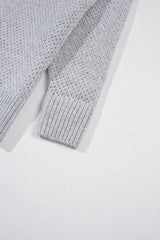 Light Grey Loose Eyelet V Neck Drop Shoulder Sweater Sweaters JT's Designer Fashion