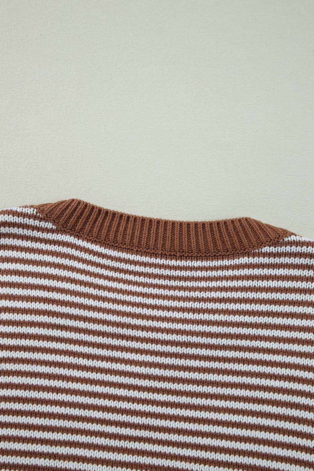 Brown Stripe Geometric Textured Drop Shoulder Sweater Sweaters JT's Designer Fashion