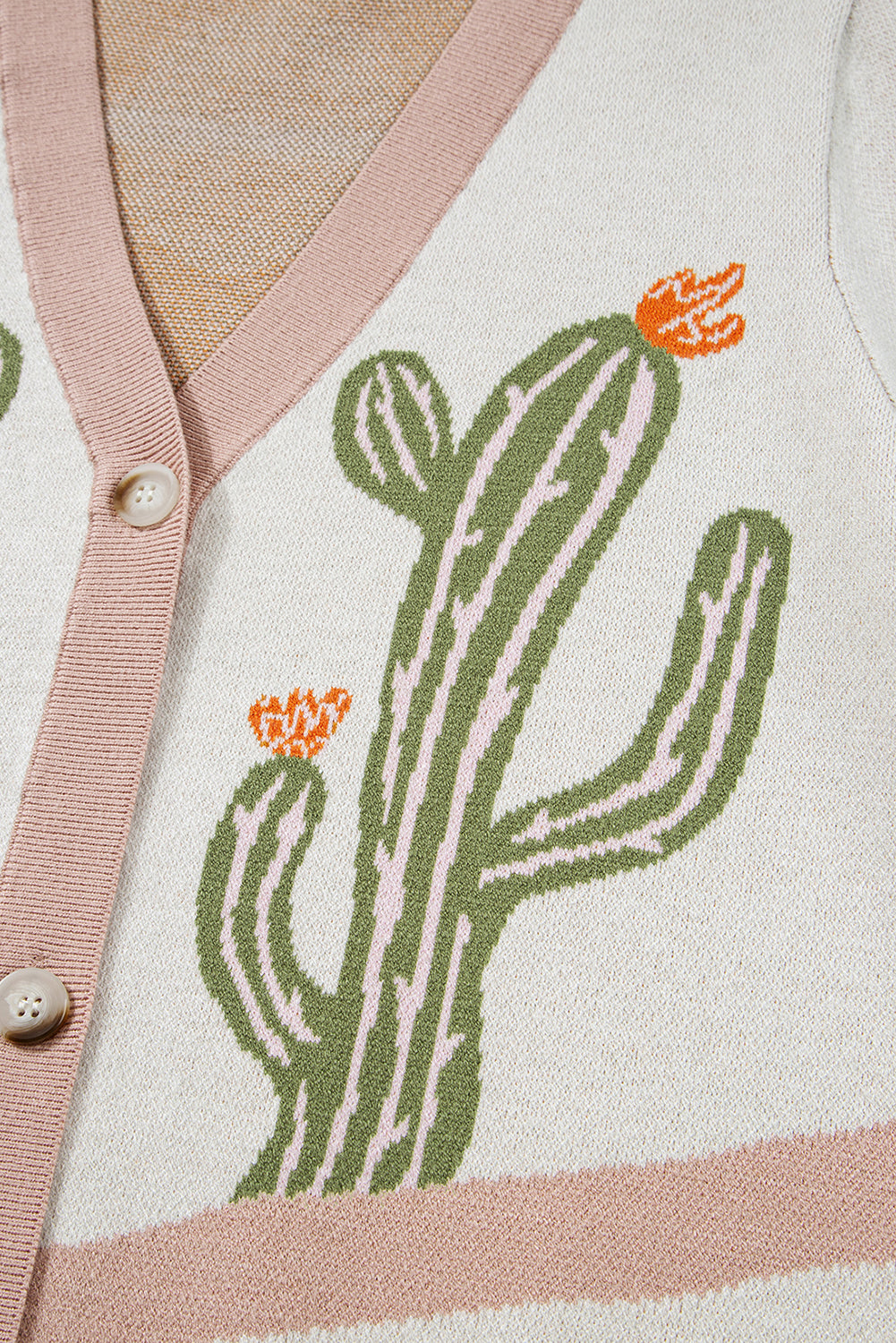 Apricot Desert Cactus Buttoned Front Sweater Cardigan Cardigans JT's Designer Fashion