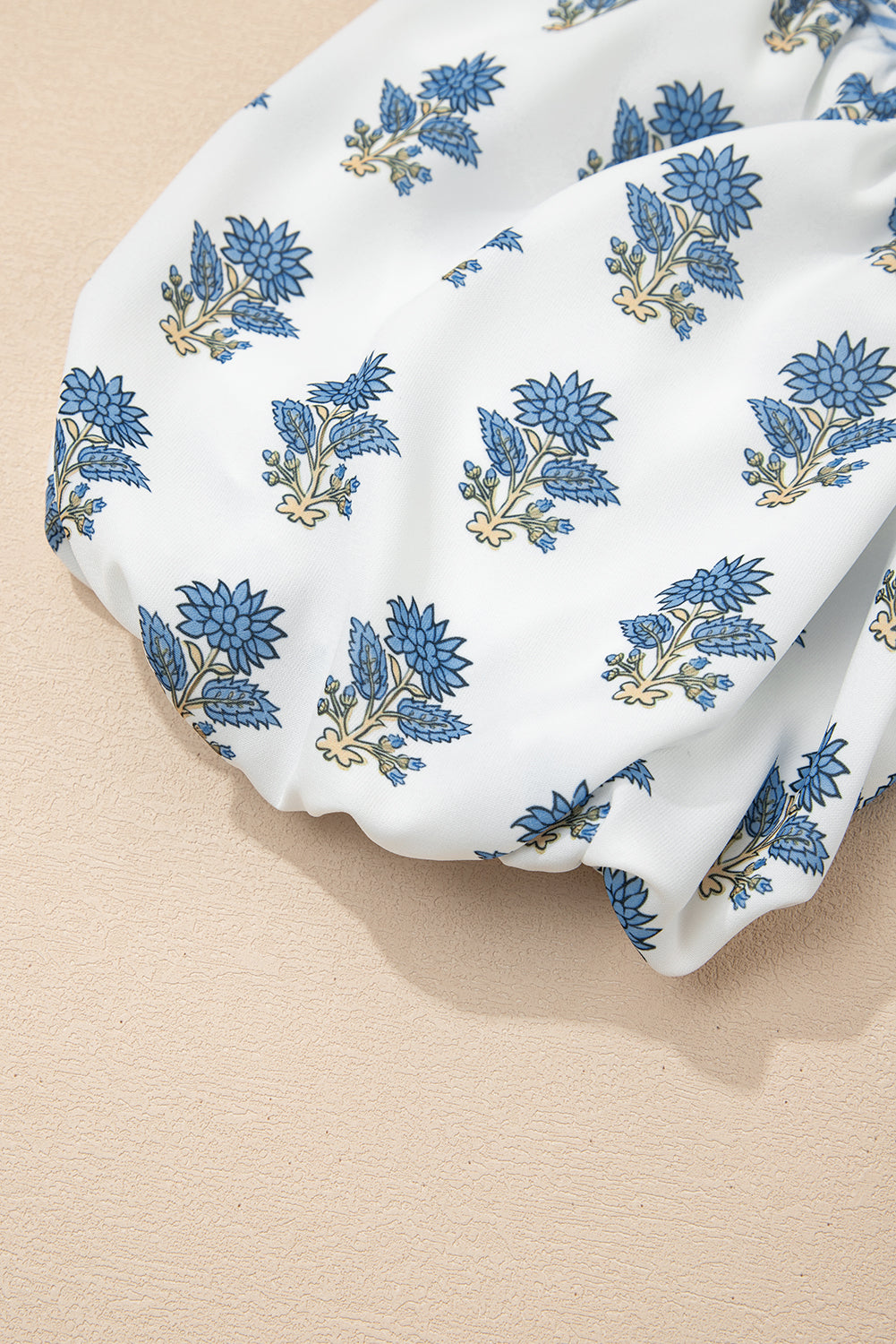 Sky Blue Floral Puff Sleeve Tied Neck Pocketed Mini Dress Floral Dresses JT's Designer Fashion