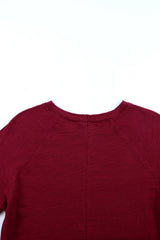 Fiery Red Solid Crew Neck Long Sleeve Top Long Sleeve Tops JT's Designer Fashion