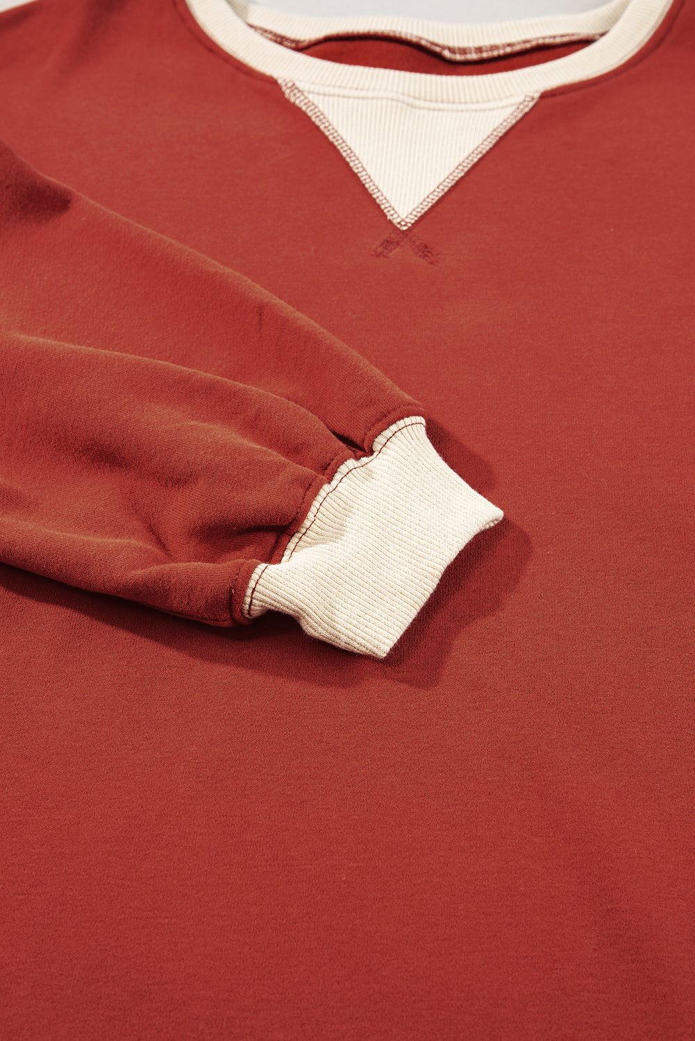 Red Clay Color Block Patch Drop Shoulder Oversized Sweatshirt Sweatshirts & Hoodies JT's Designer Fashion