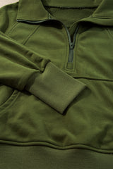 Moss Green Quarter Zip Stand Neck Kangaroo Pocket Sweatshirt Sweatshirts & Hoodies JT's Designer Fashion