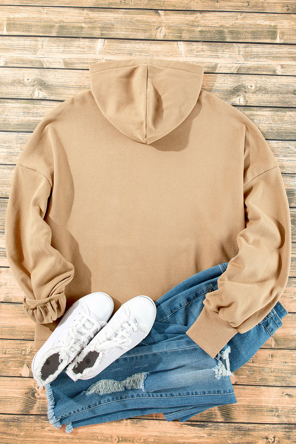Parchment Fleece Lined Half Zipper Kangaroo Pockets Loose Hoodie Sweatshirts & Hoodies JT's Designer Fashion
