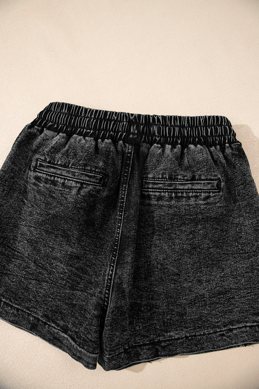 Black Drawstring High Waist Pocketed Denim Shorts Denim Shorts JT's Designer Fashion