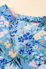 Sky Blue Floral Flutter Sleeve V Neck Ruffled Dress Floral Dresses JT's Designer Fashion