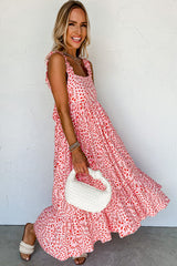 Pink Geometric Print Knot Back Sleeveless Ruffle Hem Dress Midi Dresses JT's Designer Fashion