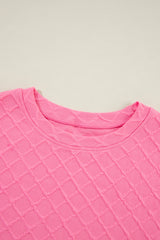 Sachet Pink Checkered Textured Tee and Drawstring Shorts Short Sets JT's Designer Fashion