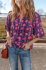 Purple Floral Half Sleeve Split Neck Blouse Top Blouses & Shirts JT's Designer Fashion